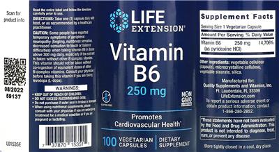 Vitamin B6 250 mg label