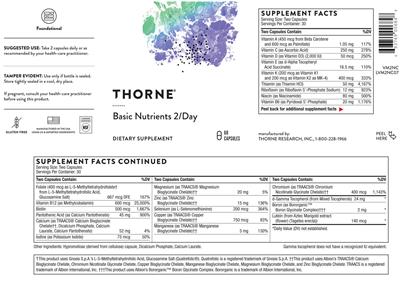 Basic Nutrients 2/Day label