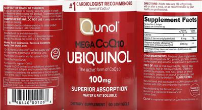Mega CoQ10 Ubiquinol 100 mg label