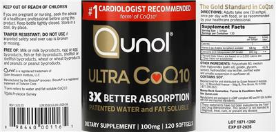 Ultra CoQ10 100 mg label