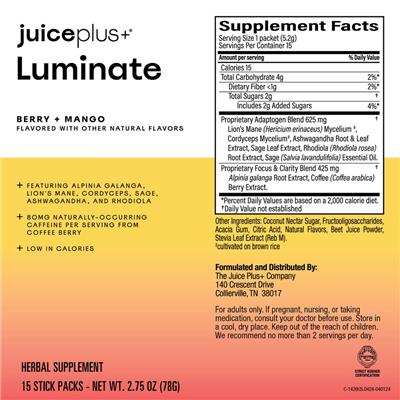 Luminate Berry + Mango Flavored label