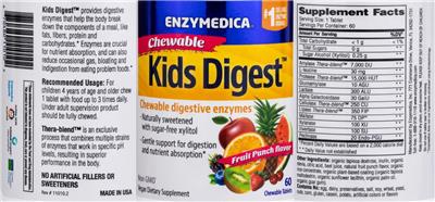 Chewable Kids Digest Fruit Punch Flavor label