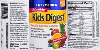 Chewable Kids Digest Fruit Punch Flavor label