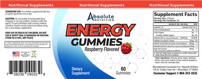 Energy Gummies Raspberry Flavored label
