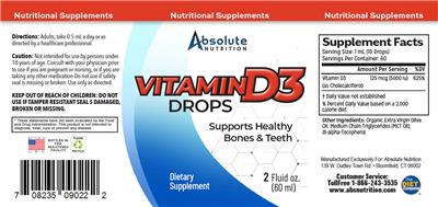 Vitamin D3 Drops label