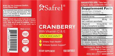 Cranberry with Vitamin C & E label