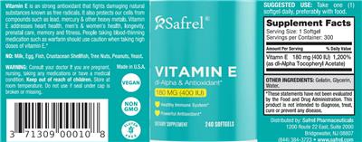 Vitamin E 180 mg (400 IU) label