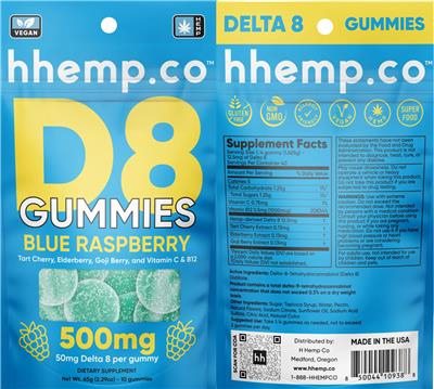 D8 Gummies Blue Raspberry 500 mg label