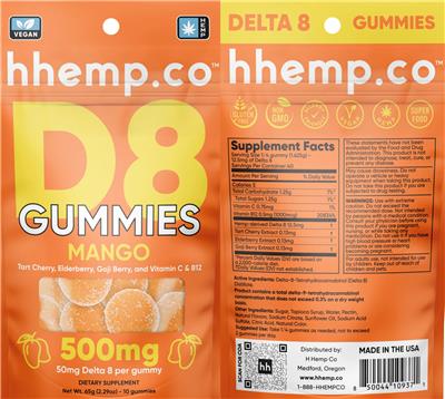 D8 Gummies Mango 500 mg label
