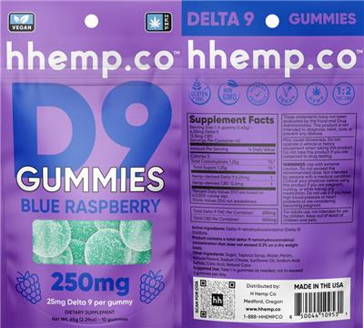 D9 Gummies Blue Raspberry 250 mg label