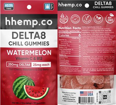 Delta8 Chill Gummies Watermelon 25 mg label