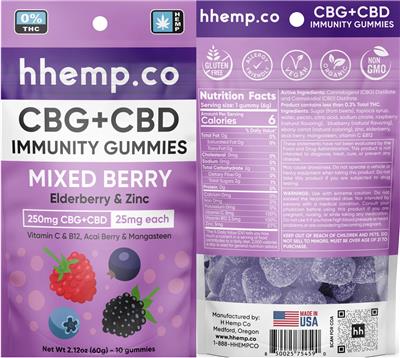 CBG + CBD Immunity Gummies Mixed Berry 25 mg label