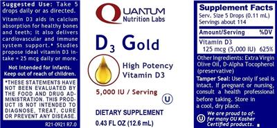 D3 Gold 5,000 IU label