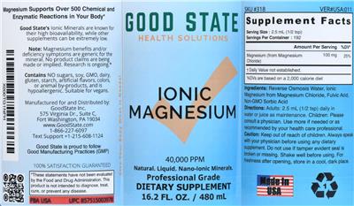 Ionic Magnesium 40,000 PPM label