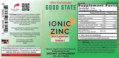 Ionic Zinc with Elderberry + Vitamin C label