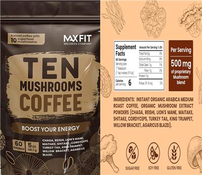 Ten Mushrooms Coffee label