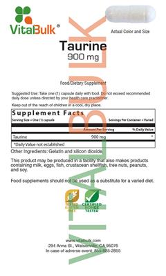 Taurine 900 mg label