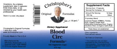 Blood Circ Formula label