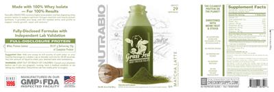 Grass Fed Whey Protein Isolate Matcha Latte label