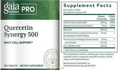 Quercetin Synergy 500 label