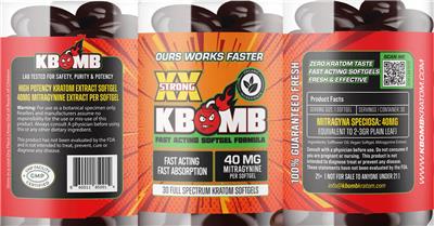 KBomb Kratom Extract Softgel label