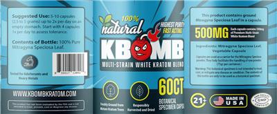 KBomb Multi-Strain White Kratom Blend label