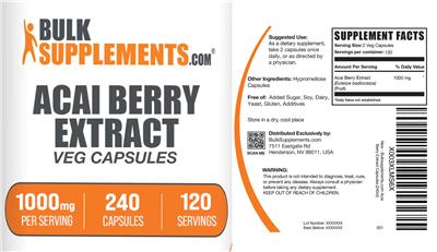 Acai Berry Extract 1000 mg label