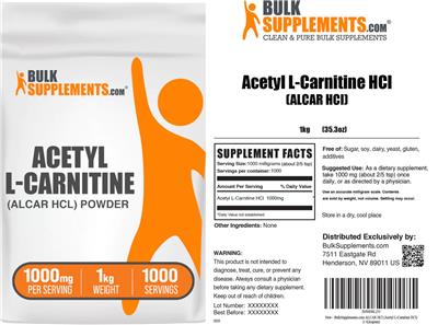 Acetyl L-Carnitine Powder 1000 mg label