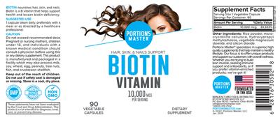 Biotin Vitamin 10,000 mcg label