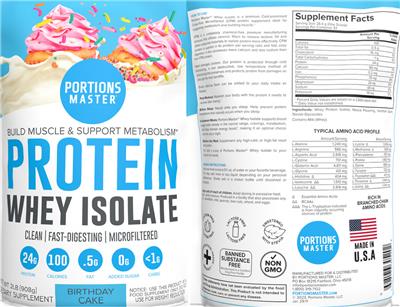 Protein Whey Isolate Birthday Cake label