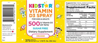 Vitamin D3 Spray 500 IU Orange label