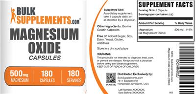 Magnesium Oxide 500 mg Capsules label