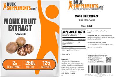 Monk Fruit Extract (Luo Han Guo) Powder 2 g label