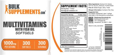 Multivitamins with Fish Oil Softgels 1000 mg label