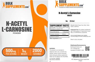 N-Acetyl L-Carnosine (NALC) Powder 500 mg label