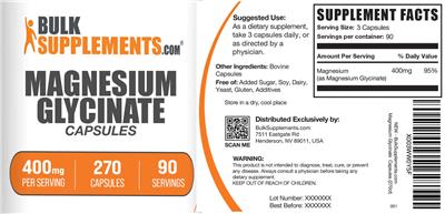 Magnesium Glycinate 400 mg Capsules label