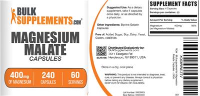 Magnesium Malate Capsules 400 mg label