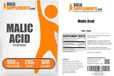Malic Acid Powder 500 mg label