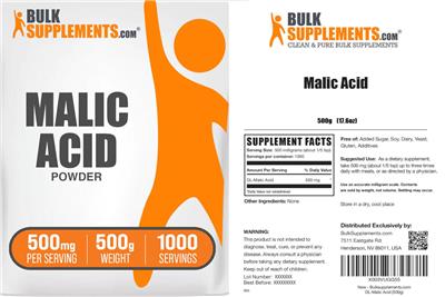 Malic Acid Powder 500 mg label