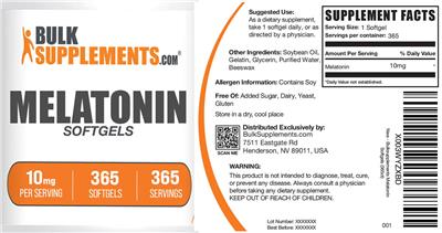 Melatonin Softgels 10 mg label