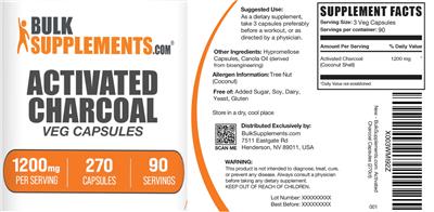 Activated Charcoal 1200 mg label