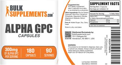 Alpha GPC Capsules 300 mg label