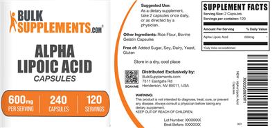 Alpha Lipoic Acid 600 mg label