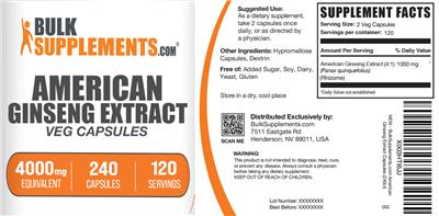 American Ginseng Extract 4000 mg label