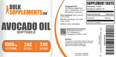 Avocado Oil Softgels 1000 mg label