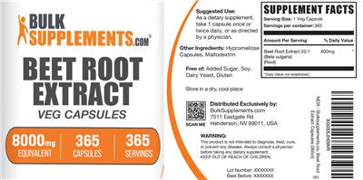 Beet Root Extract 8000 mg label