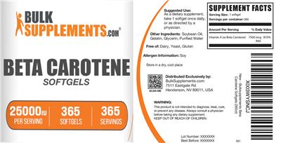 Beta Carotene Softgels 25000 IU label