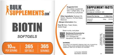 Biotin Softgels 10 mg label