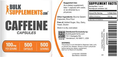 Caffeine Capsules 100 mg label