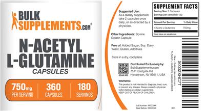 N-Acetyl L-Glutamine 750 mg Capsules label